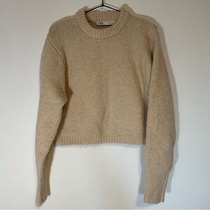 Zara Alpaca Blend Cropped Knit Sweater Cream Color